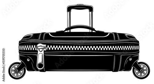 Sleek black rolling duffel bag with large zipper, ready for travel.