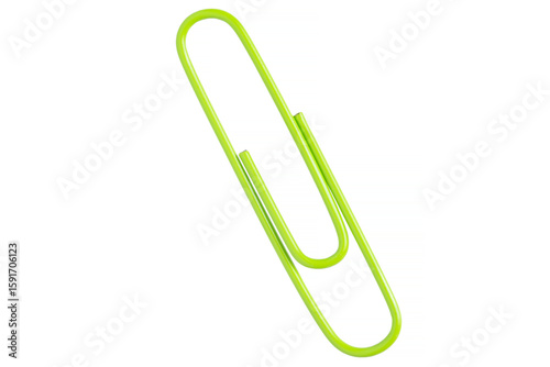 close up of light green paper clip isolated on white