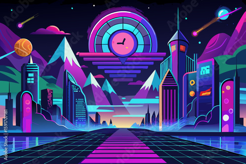 Futuristic New Year Neon Lights vector illustration