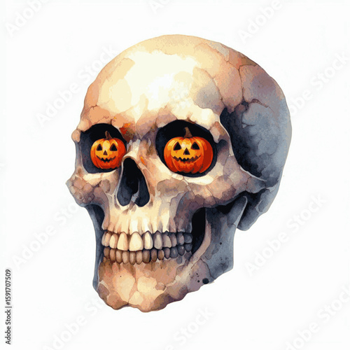 Bleached Bloom Halloween Skull isolated watercolor vector illustration svg