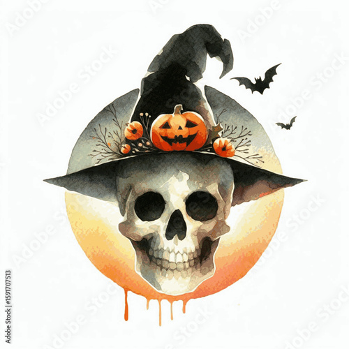 Bone Dust Haze Halloween Skull isolated watercolor vector illustration svg