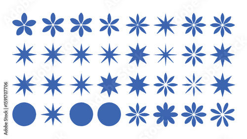 Blue floral star shapes and circles vector