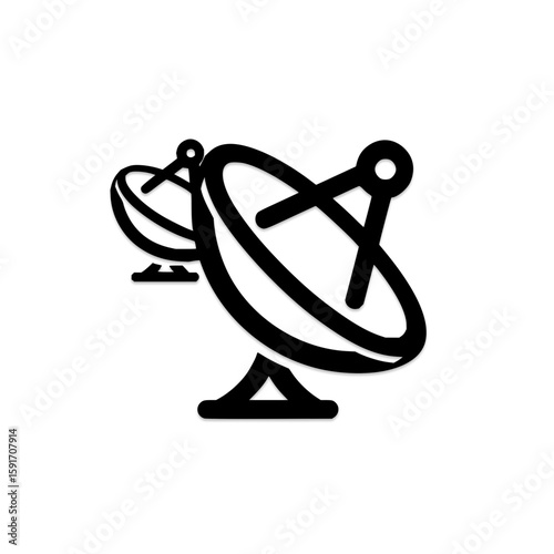 Two stylized satellite dishes depicted in black and white outline drawing vector illustration office life