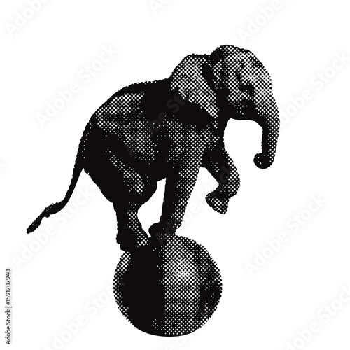 Circus elephant on a ball halftone grunge vector design element