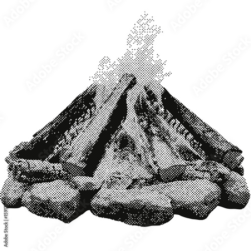 Campfire halftone grunge vector design element