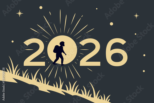 Glowing Golden Burst Behind 2026 Numbers vector illustration