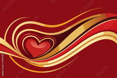 Elegant Abstract Valentine Waves Red and Gold vector illustration
