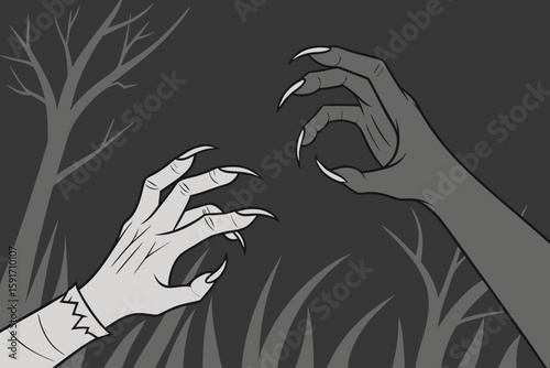 Monster Hands Reaching from Shadows vector illustration