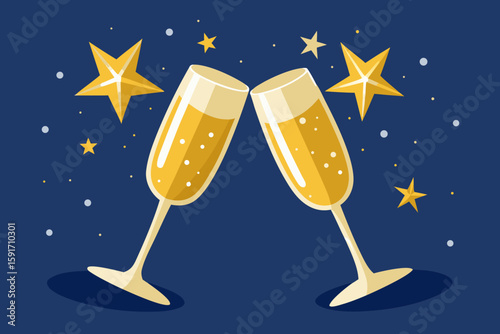 Sparkling Champagne Glasses Clinking vector illustration