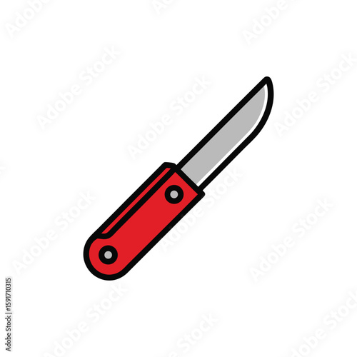 Vector art of a red handled utility knife with a sharp blade