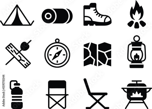 Essential Camping Icons Set for Outdoor Adventures