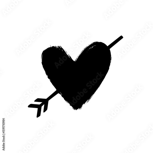 Hand-drawn heart pierced by an arrow icon symbolizing love, affection, or Valentine’s Day concepts