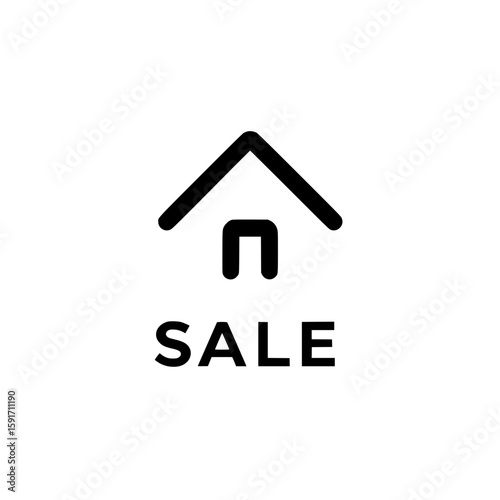 Vector icon of a house with the word SALE beneath it representing real estate listing, home purchase, or property transaction