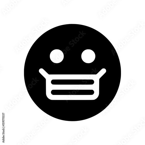 Vector emoji face icon wearing a medical mask symbolizing health safety, virus protection, or pandemic awareness