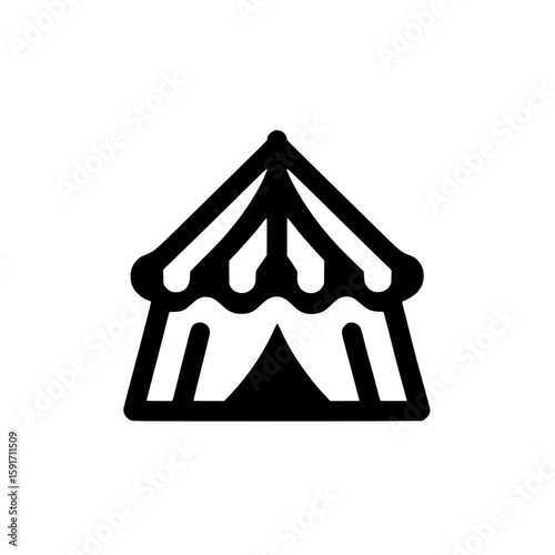 Striped circus tent icon in bold style representing festival, amusement park, or event venue