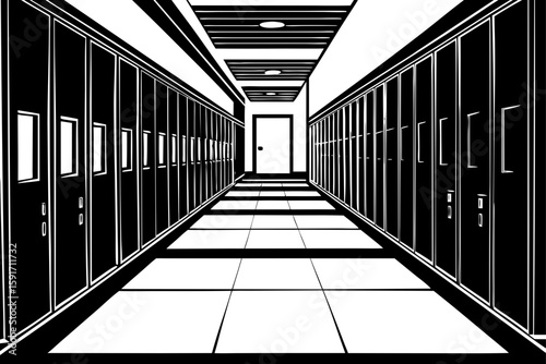 School Corridor with Abstract Locker Design vector illustration
