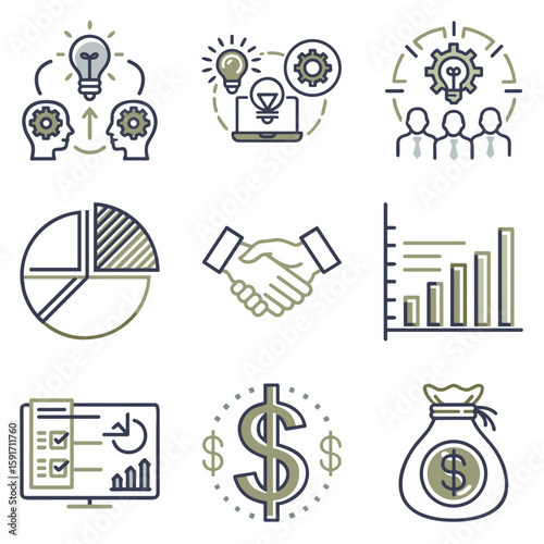 Business project startup icon set for blogs, websites, clipart, presentations, infographics, office, educational and awareness materials