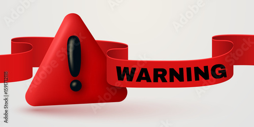 Red danger warning triangle 3d icon. Alert, caution or emergency notification. Danger hazard notification. Caution alert notice, triangle warning reminder and emergency attention. Vector Illustration
