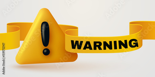 Yellow danger warning triangle 3d icon. Alert, caution or emergency notification. Danger hazard notification. Caution alert notice, triangle warning reminder and emergency attention. Vector