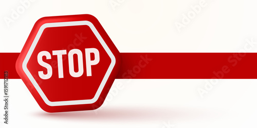 Red STOP 3d icon. Alert, caution or emergency notification. Danger hazard notification. Caution alert notice. Vector Illustration