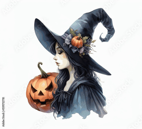 Cauldron's Glow Halloween Witch isolated watercolor vector illustration svg