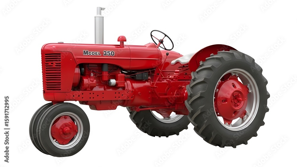 Obraz premium Red farmall tractor model 350 vintage agriculture machinery equipment vehicle transportation classic antique 100 on transparent background