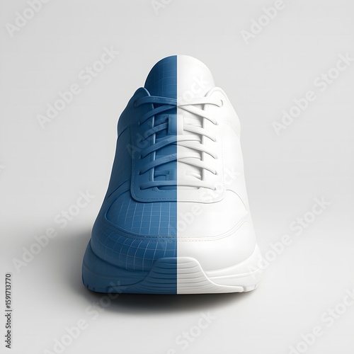Half 3D Render Half Realistic White Sneaker Mockup Front View