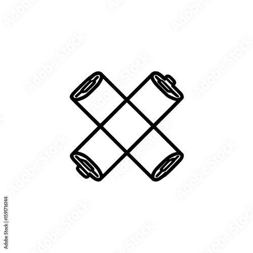 Crossed arrangement of four cylindrical batteries in a minimalist black and white outline style office life