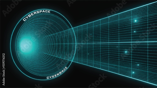 Futuristic tunnel glowing cyan cyberspace digital