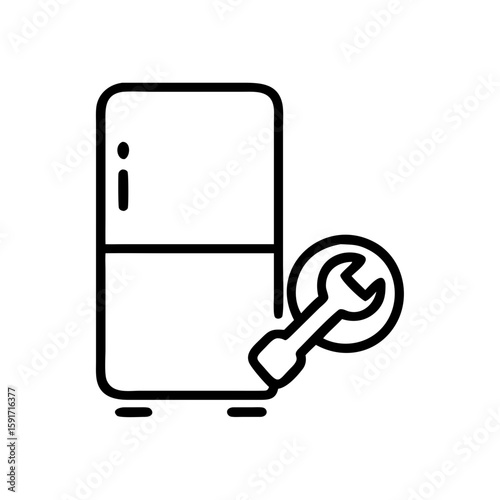 Refrigerator repair icon, black and white, appliance service symbol