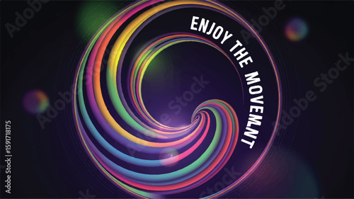 Swirling rainbow ribbons with text abstract digital art