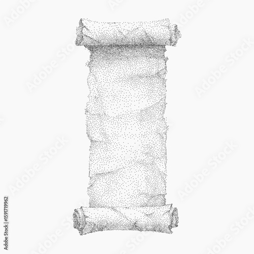 Ancient scroll, background for text. Vintage stippled illustration, bold halftone dots, retro photocopy speckles and threshold details.