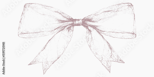 Ribbon with a bow, stipple, halftone dot work, dusty photocopy artifacts and threshold transitions.