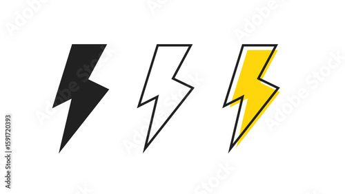 Set of Thunderbolt Icons. Lightning pictograms. Thunderbolt signs isolated on white background.