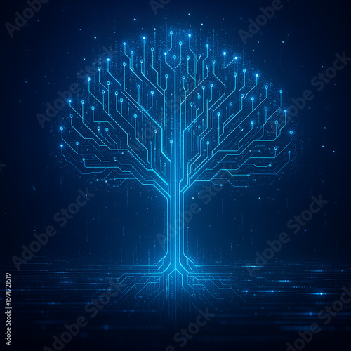 Digitaler KI-Baum – Künstliche Intelligenz und Technologie als Lebensnetzwerk
