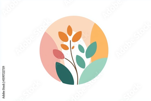 Minimal Botanical Logo – Abstract Nature Circle Design in Earthy Pastel Colors