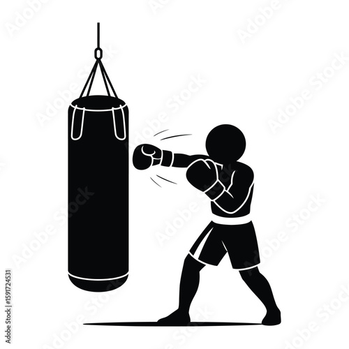 Boxer Silhouette Punching Heavy Bag Illustration