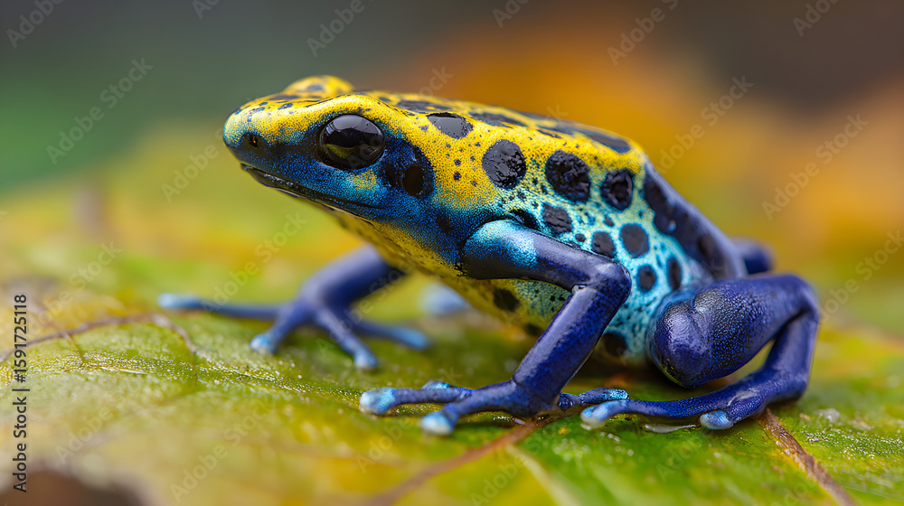 Obraz premium Poison Dart Frog on a tropical leaf, bright and vivid, high saturation