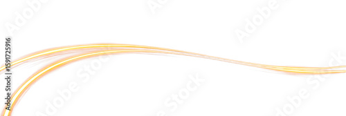 Glowing orange light lines are isolated, with a glow effect. Shiny curved lines in the shape of an arrow are a design element. Light trails.