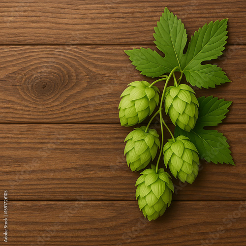 Ripe hop fruits on a wooden background.