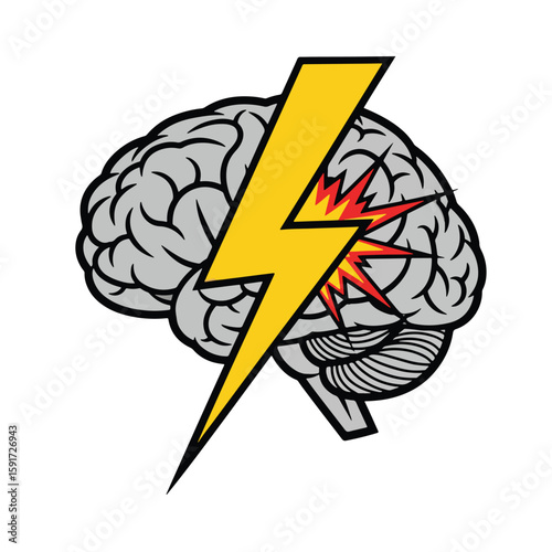 Brain with Lightning – Mental Health and Stress Concept Vector