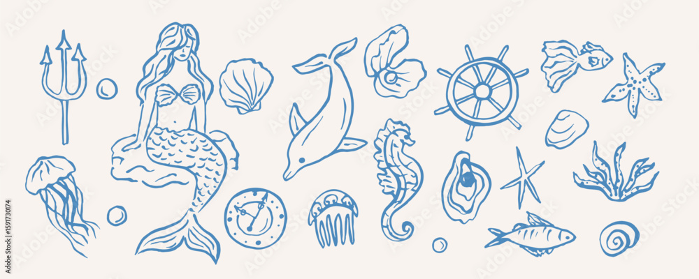 Fototapeta premium Hand drawn nautical elements collection