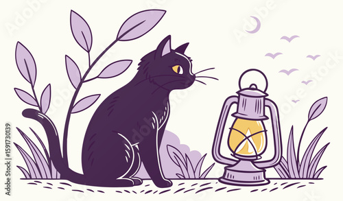 cat with lantern 