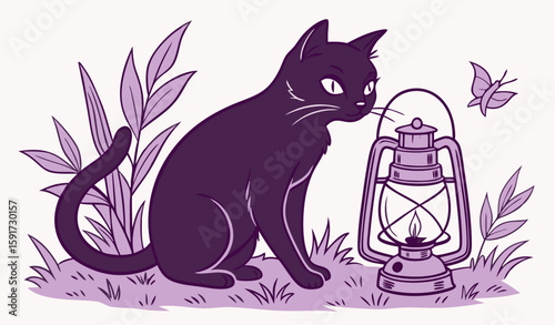 cat with lantern 