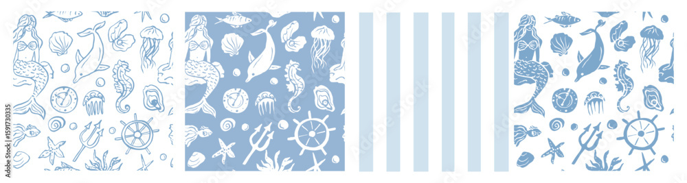 Obraz premium Hand drawn nautical backgrounds collection