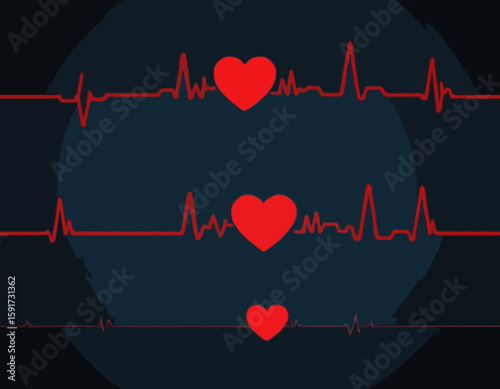 Red heartbeat line collection with heart symbol, cardiology, medical pulse, ECG, EKG design, healthcare clipart vector illustration, health monitoring, digital heartbeat graphics