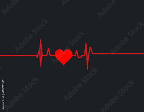 Red heartbeat line collection with heart symbol, cardiology, medical pulse, ECG, EKG design, healthcare clipart vector illustration, health monitoring, digital heartbeat graphics