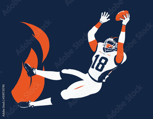 American Football Wide Receiver making great catch