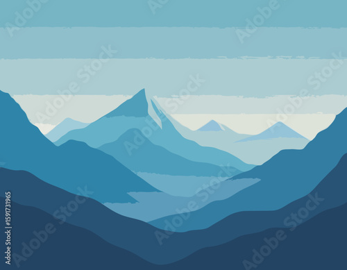 A minimalist illustration of a mountain range, with a soft blue palette and a subtle gradient effect.