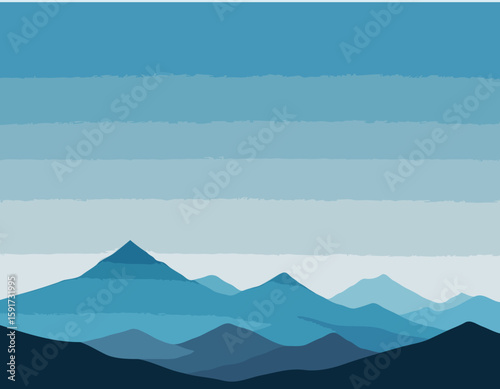 A minimalist illustration of a mountain range, with a soft blue palette and a subtle gradient effect.